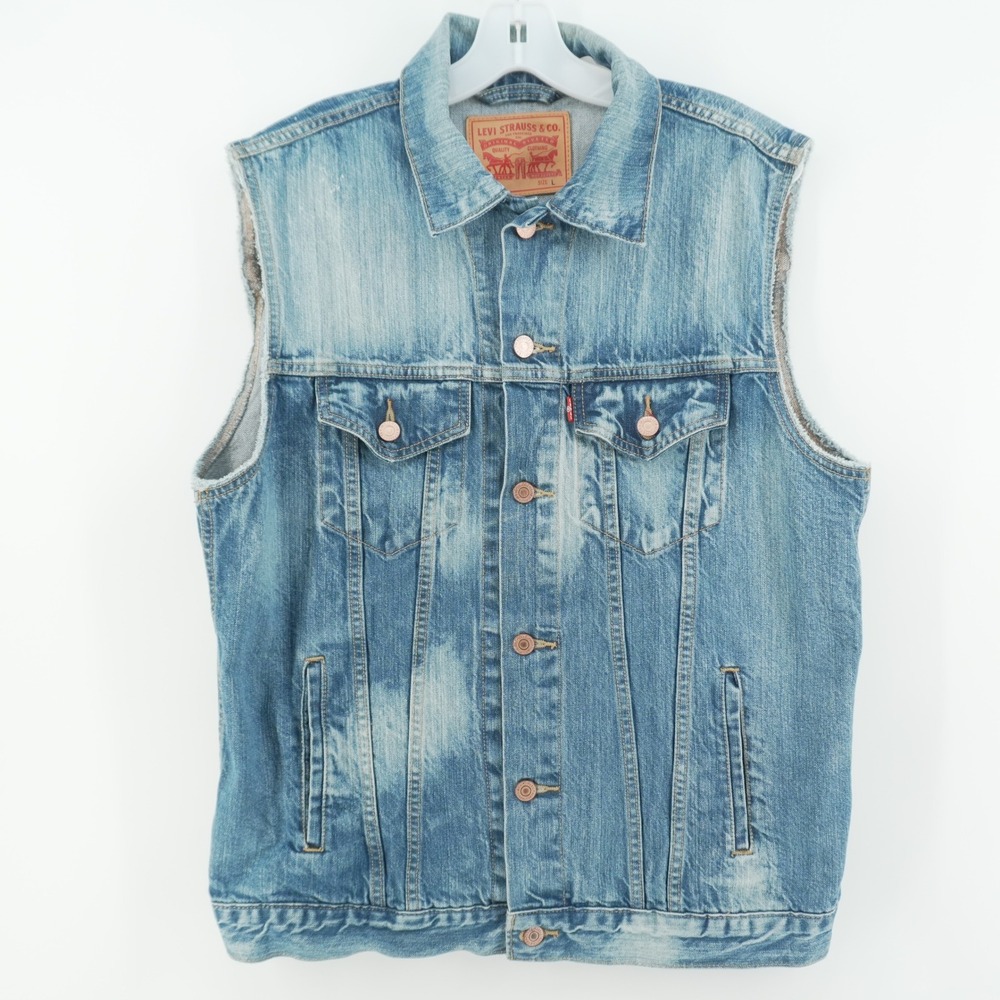 Levi Strauss Denim Vest Mens Large Blue Light Wash Trucker Sleeveless Jacket